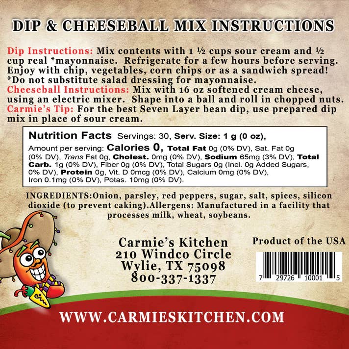 Carmie's Kitchen - Wholesale Dip - Mañana Mexican Dip Mix2