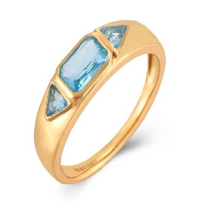 Anello con zirconi topazio blu - t10 - argento placcato oro per la vendita all'ingrosso da parte di Buganto