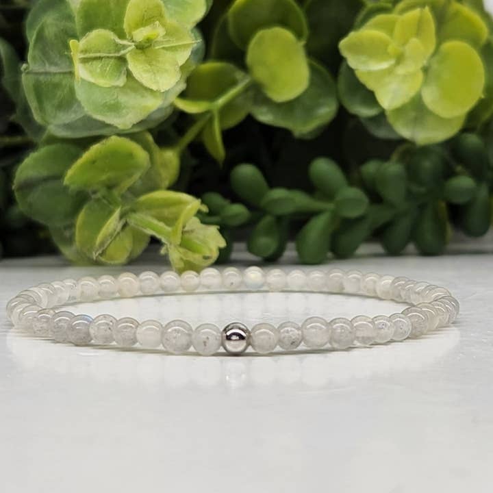 Labradorite Stretchable Bracelet 4MM Beads - 7.5 Inches Long for wholesale by Meraki Gemstones