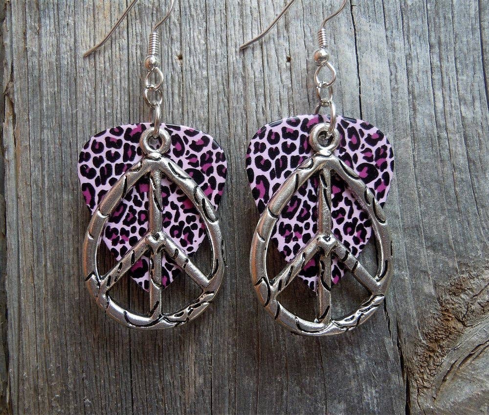 Simply Raevyn - Wholesale Dangle Earrings - Large Oval Peace Sign Charm Guitar Pick Earrings22