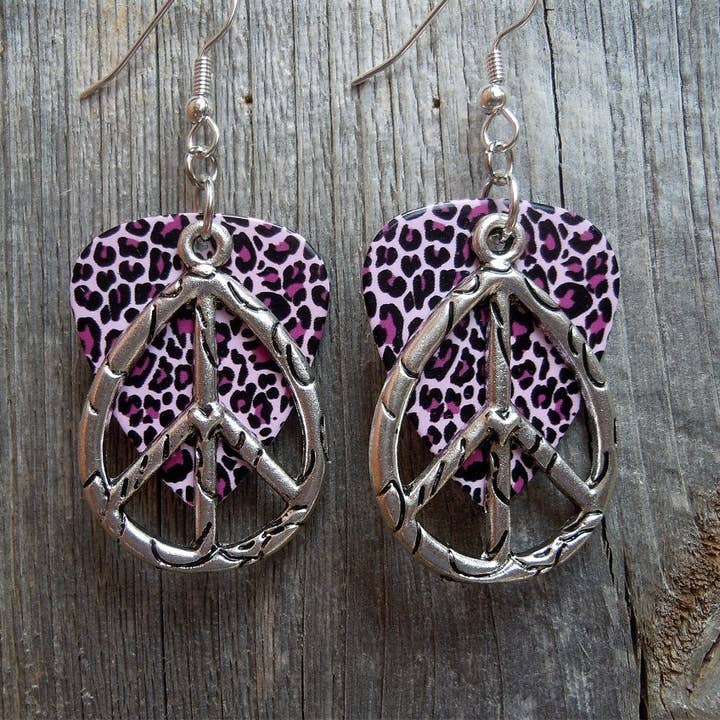 Simply Raevyn - Wholesale Dangle Earrings - Large Oval Peace Sign Charm Guitar Pick Earrings22