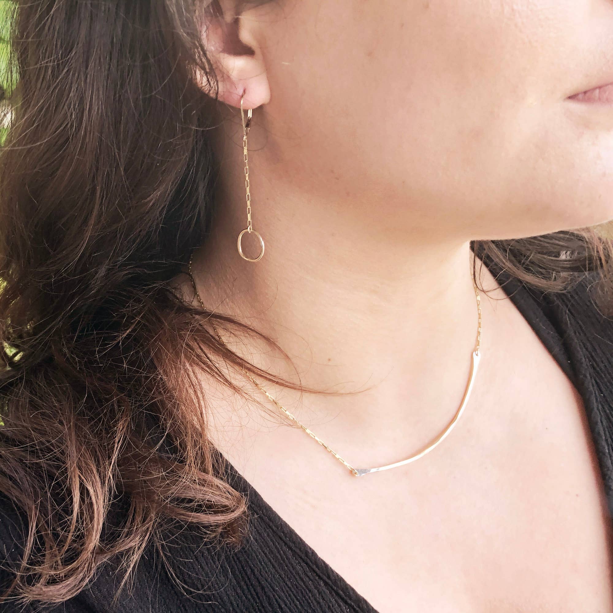 Freshie & Zero - Wholesale Link & Chain Necklace - Horizon Necklace Choker Hammered Curved Bar Adjustable Chain8