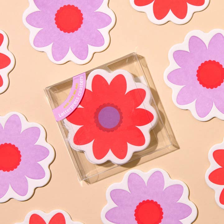 And Here We Are - Wholesale Coasters - Blume - Letterpress Reusable Vellum Coasters (8) - Flower, Daisy, Floral - Made in USA - Fathers Day Gift Summer