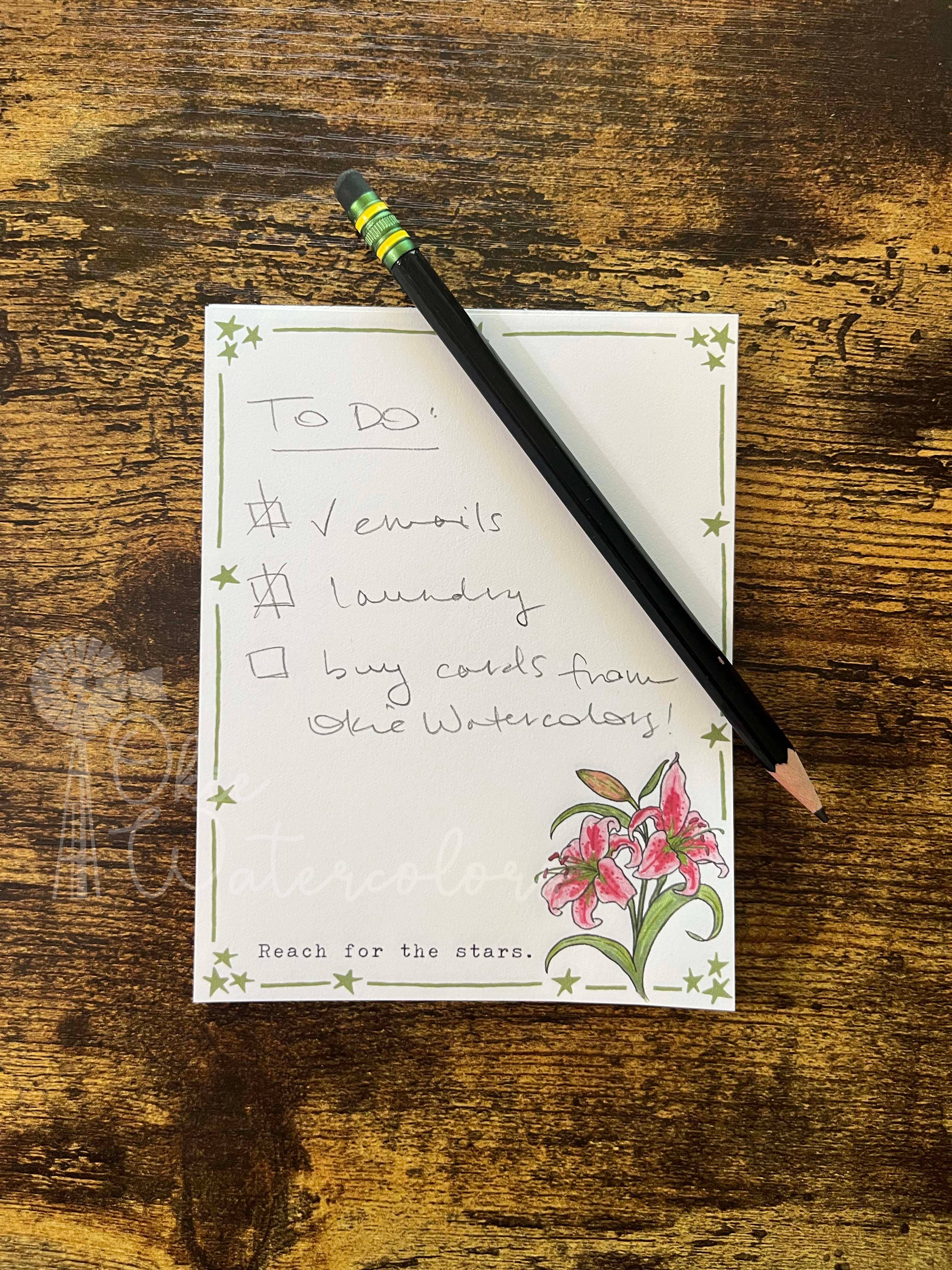 Okie Watercolors - Wholesale Notepad - Stargazer Lily "Reach for the stars." Flower Notepad0