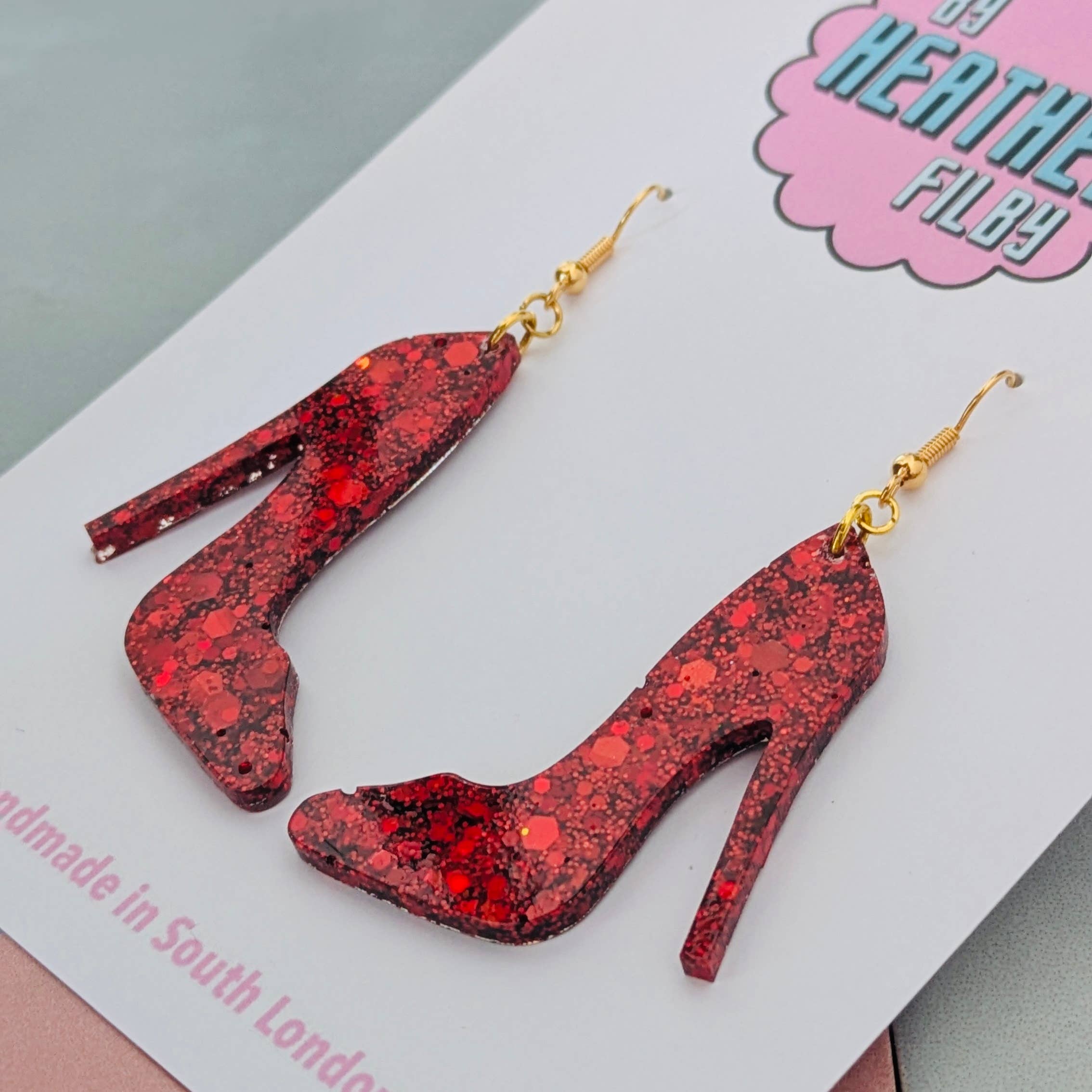By Heather Filby – wholesale Dangle earrings – Red Glitter High Heel Earrings3