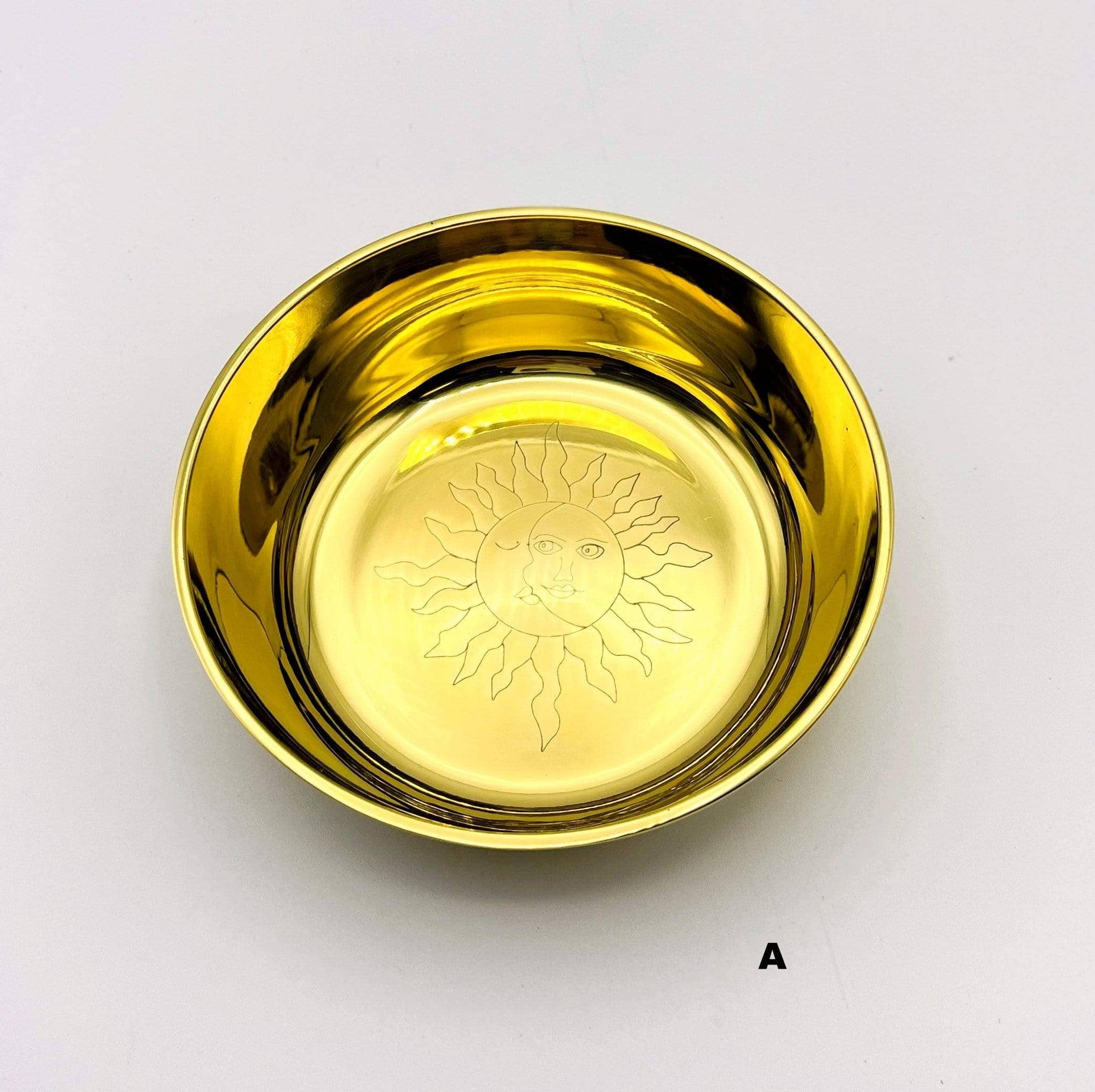 Rock Paradise – wholesale Decorative plate/dish/bowl – Brass Offering Bowls - Engraved - Crystals or Sun and Moon -0
