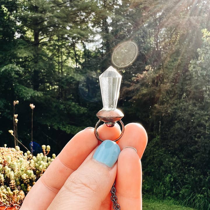 Boho Clear Pin Quartz Copper Pendant Necklace for wholesale by Farmhouse Moon