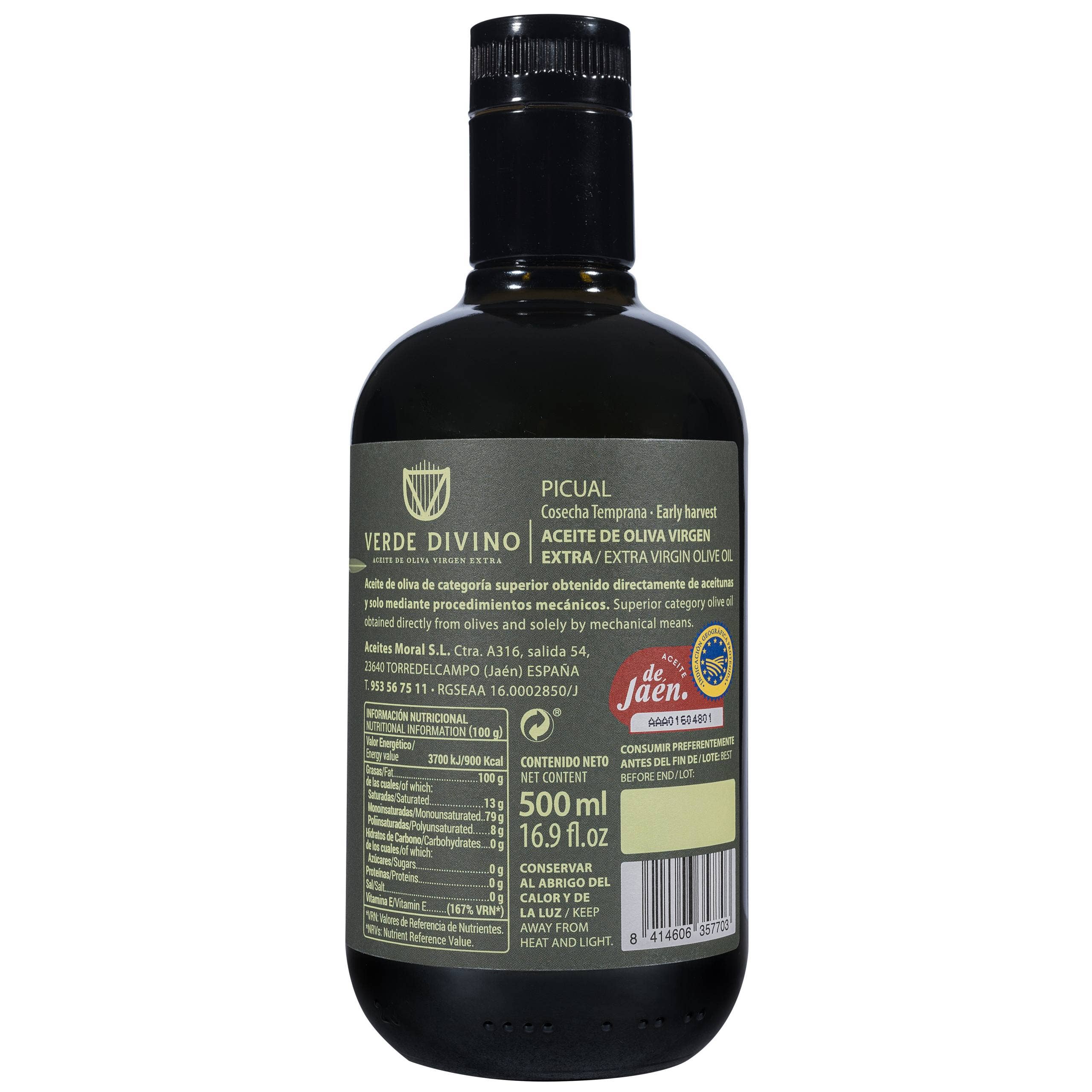 Made in Spain – Großhandel Olivenöl – Natives Olivenöl Extra Picual, Verde Divino, 500ml2