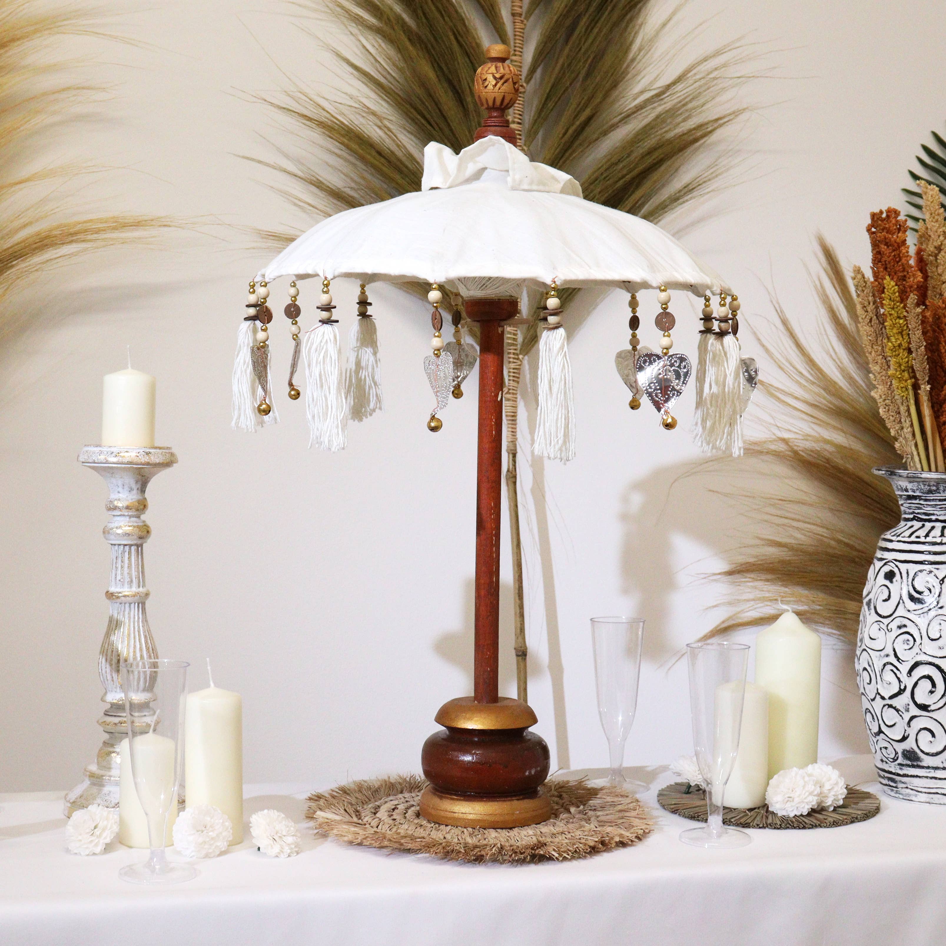 AWGifts Europe - Wholesale Decorative Tabletop Object - Bali Home Decor Parasol - Canvas - Natural- 40cm2