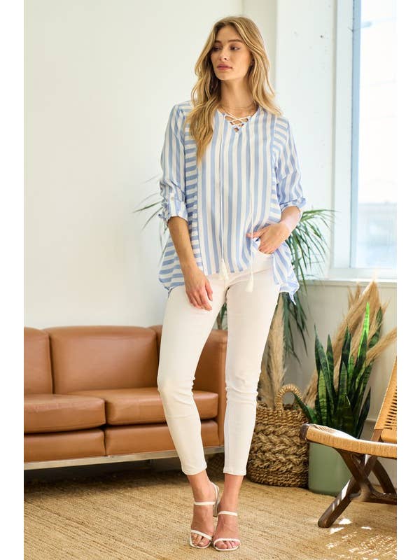 Weiß/Blau Streifenbluse Shark Bite - 12099T für den Großhandel auf Faire1