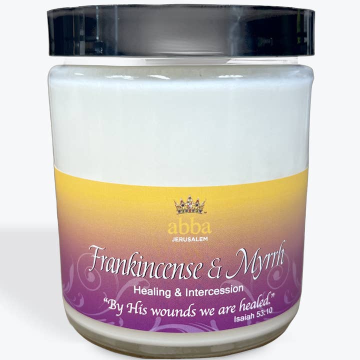 Frankincense & Myrrh - 8oz Scripture Candle for wholesale by Abba Christian Products