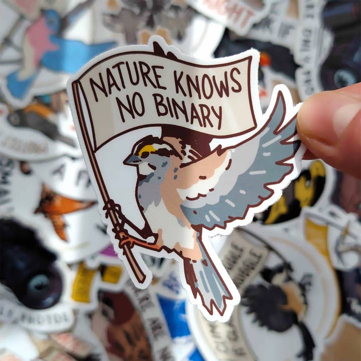 Nature Knows No Binary Sticker for wholesale by weneedtogooutside