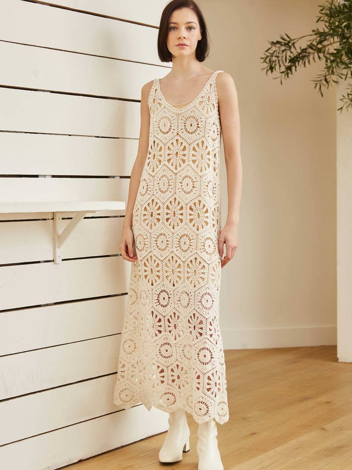 Vestido largo de ganchillo con tirantes para venta al por mayor de ELLI WHITE