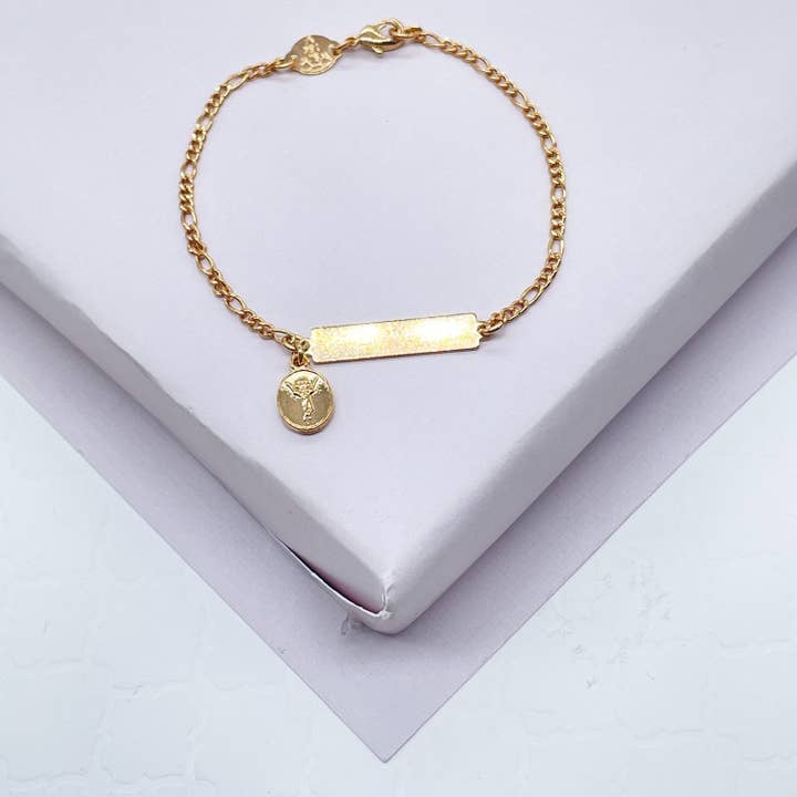 Pulseira com Placa de Identificação em Corrente Figaro 18k GF com Detalhes. por atacado de Milie