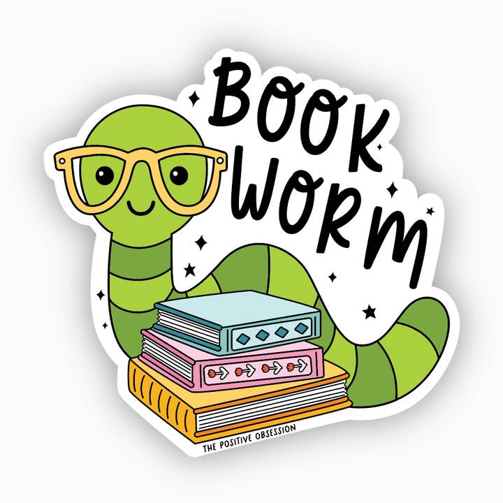 Book Worm Vinyl Sticker, Book Lover Gift, Gift For Readers for wholesale by Purple Ink Paperie
