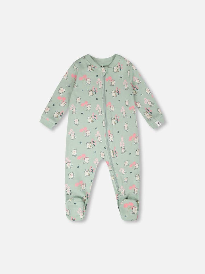 Organisch Katoenen Baby-Eendelig Pyjama Blauw Kittenprint voor wholesale door Deux par Deux