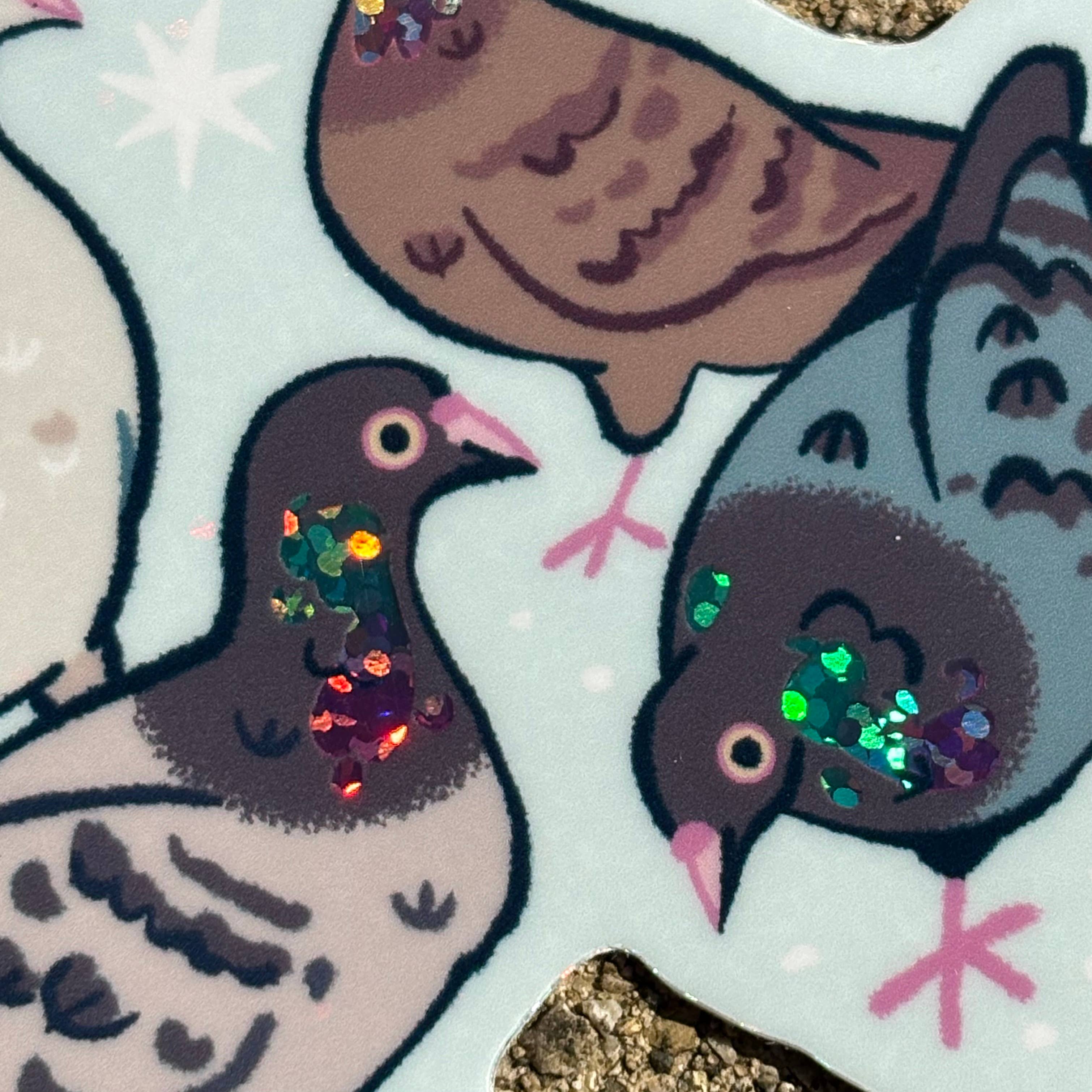 Microbiome Arts - Wholesale Sticker - Sparkly Pigeons 3.5” Sticker2