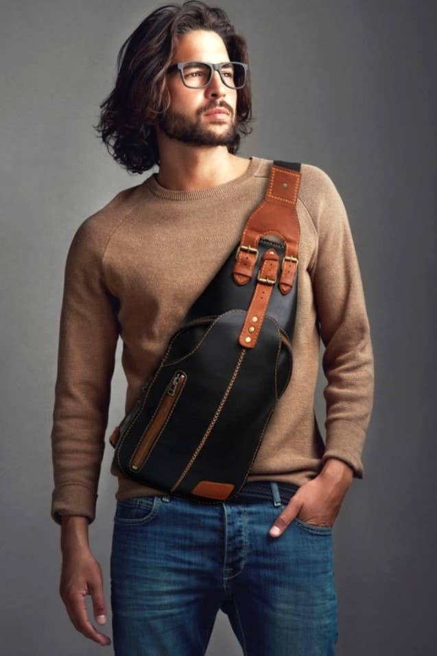 The Master Tanners - Vente Sac à bandoulière – homme - Sac à bandoulière en cuir véritable pour hommes, sac à bandoulière, sac de poitrine5