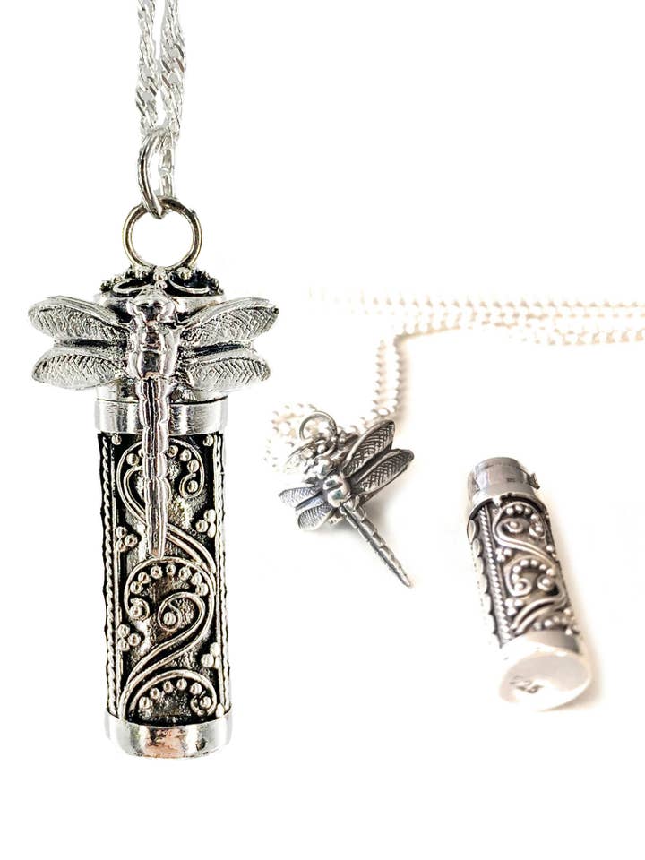 Dragonfly Memorial Sterling Jewelry Ash Cremains Pendant for wholesale by Weathered Raindrop