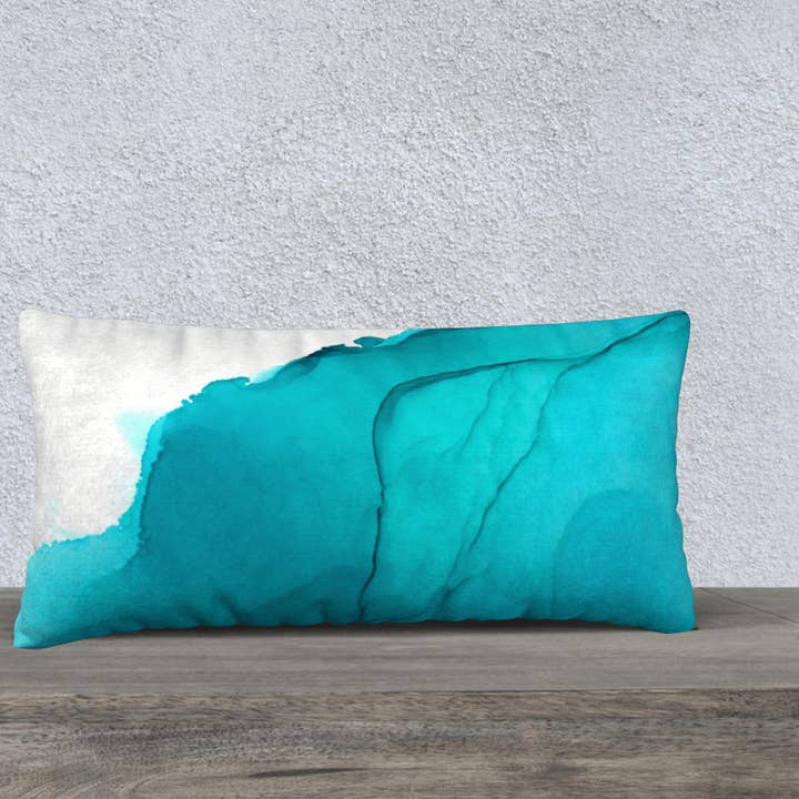 Throw Pillow Cover| 24 x 12 | Blue Ink Wave for wholesale by Creative Artifacts HQ