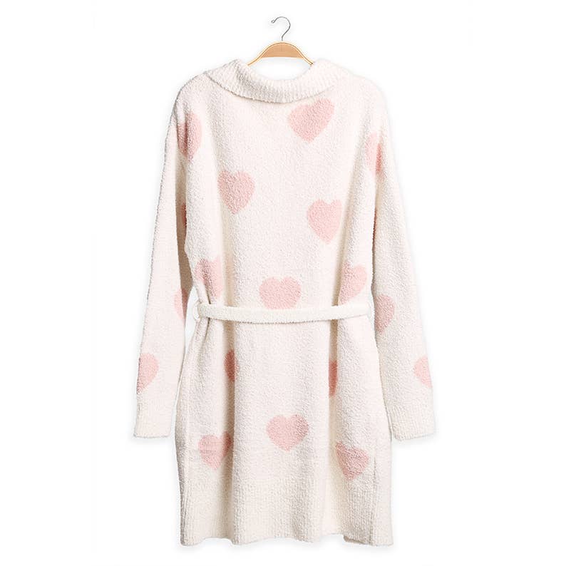 PINK Heart Pattern Soft Robe with Front Pockets  for wholesale on Faire2