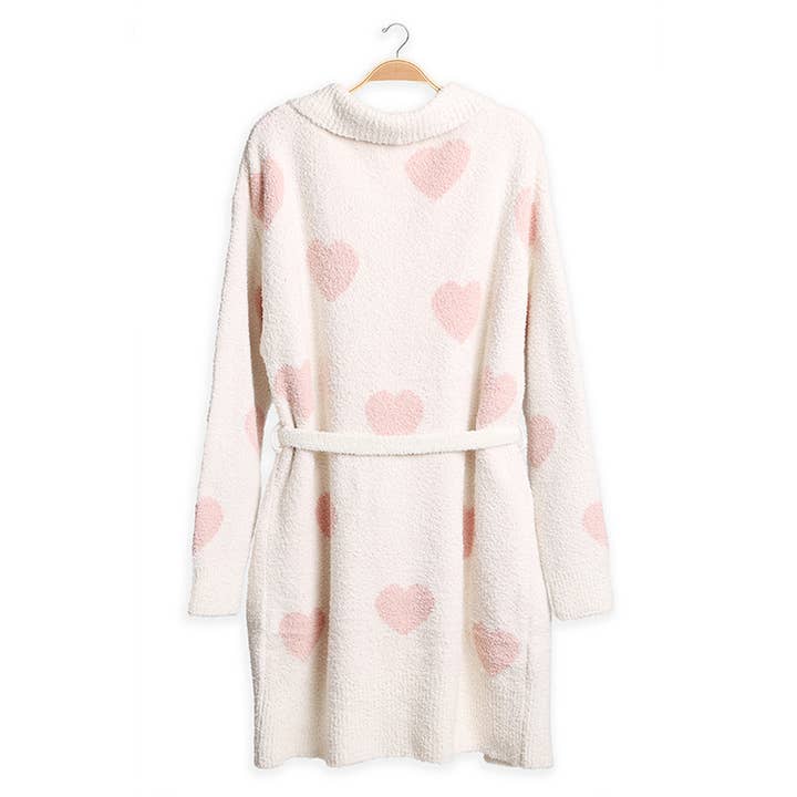 PINK Heart Pattern Soft Robe with Front Pockets for wholesale on Faire2
