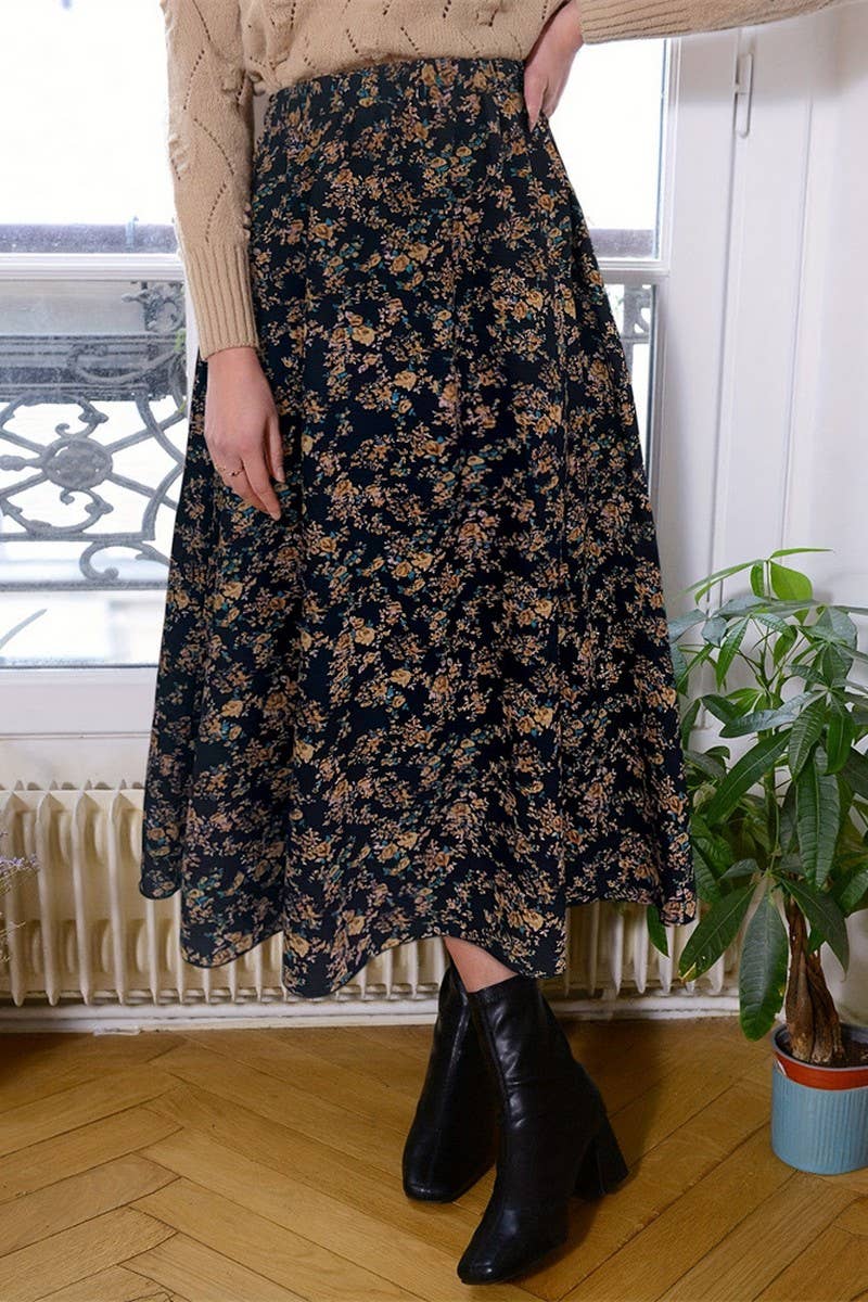 NINEXIS - Wholesale Skirt - Women's - CWBLS0446_LADIES ELEGANT COMMUTER PLEATED FLORAL SKIRT