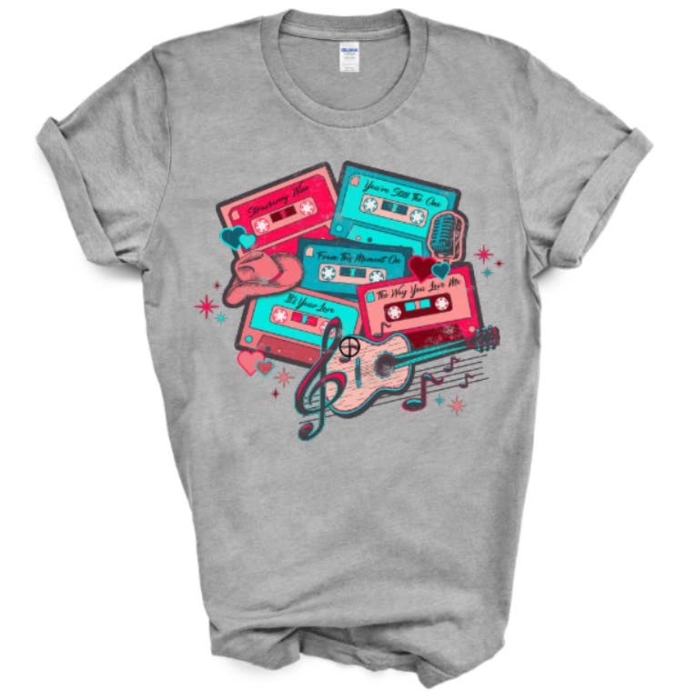 BB Subs and Screens - Vente T-shirt à imprimés – femme - T-shirt graphique rétro pour la Saint-Valentin avec bandes de musique country