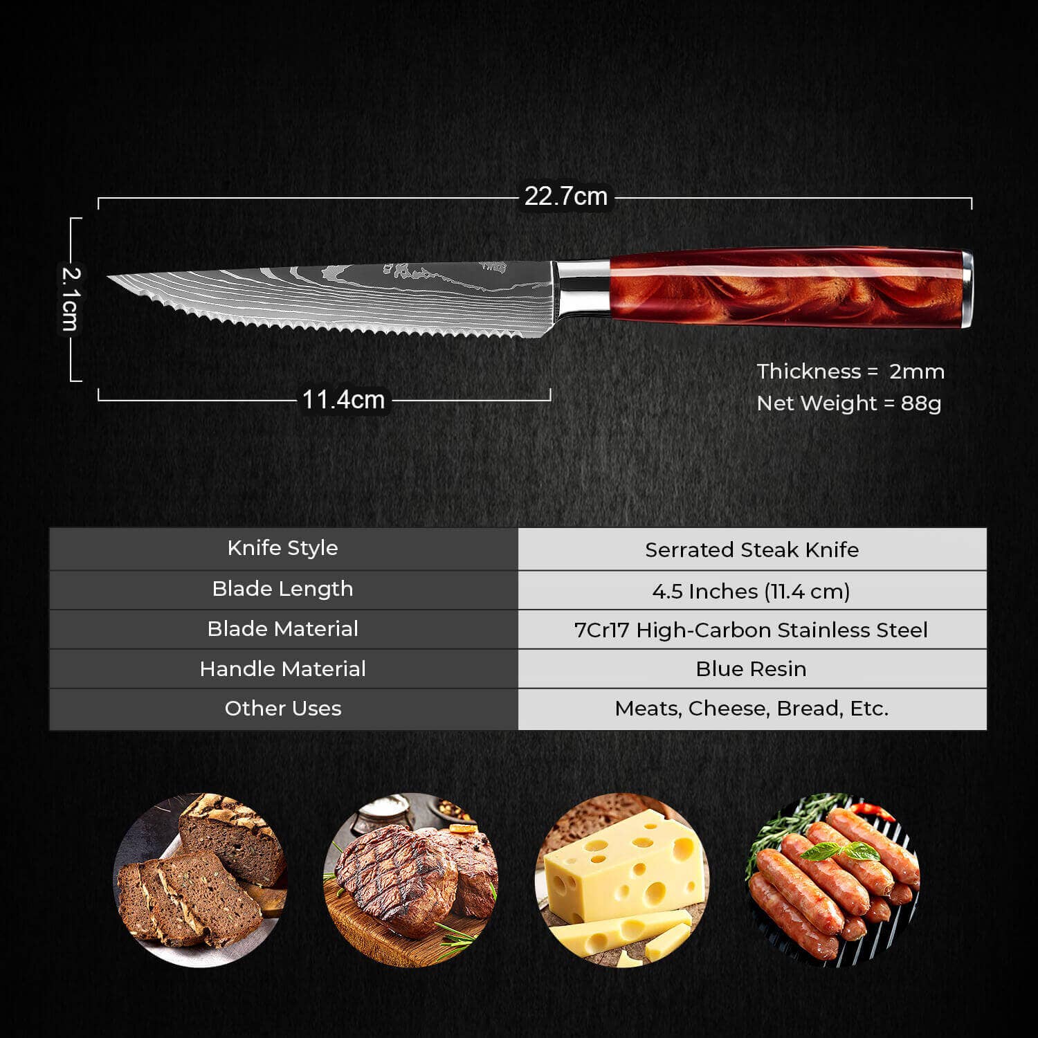 Senken Knives - Wholesale Knife Set - 6-Piece Professional Steak Knife Set - Red Resin Handles5