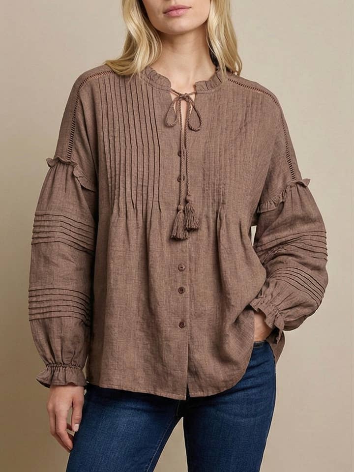 WG2443-CHOCO long sleeve shirt for wholesale by Lilie Rose