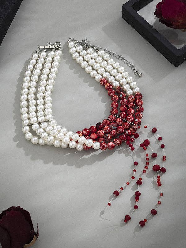 WHITE Original Stylish Beads Tasseled Halloween Necklaces Accessories for wholesale on Faire6