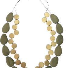 Cinnamon Creations - Wholesale Beaded/pearl necklace - 2-Layered Green and Beige Wooden Beaded Necklace N6-1999N1