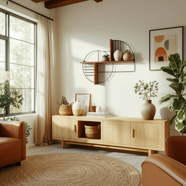 Wall Shelf - Brown Metal Wood Modern Circles, 19 in. for wholesale by Sagebrook Home