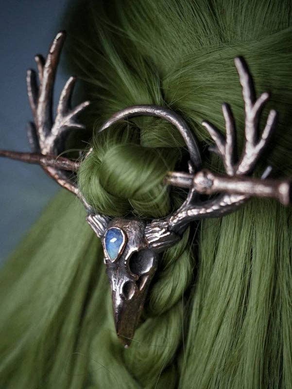 Copper Vintage Crow Skull Moonstone Hair Accessories for wholesale on Faire2