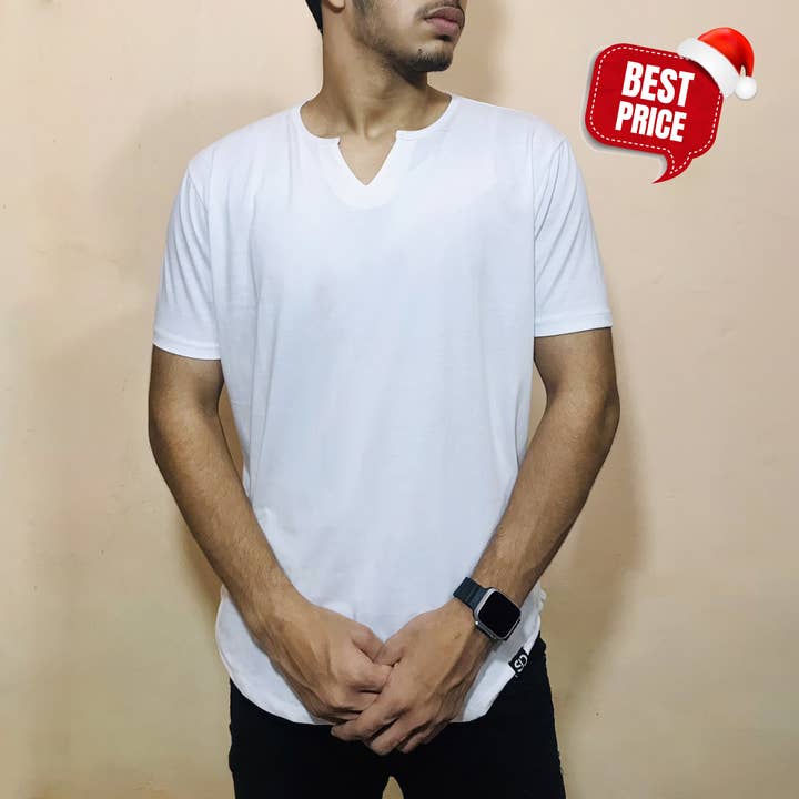 Men’s Cotton V-Neck kurti T-shirt - White for wholesale by Styleinoutfit
