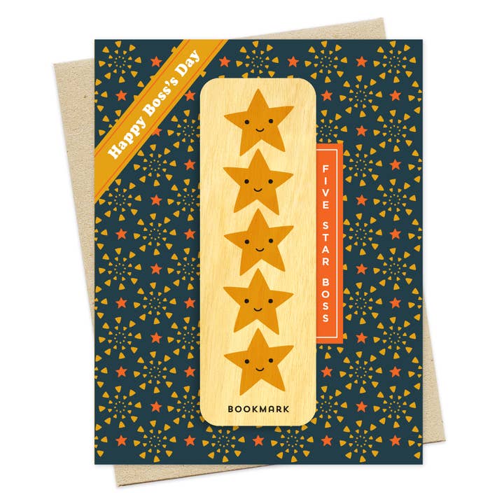 5 Star Boss Bookmark Boss's Day Card for wholesale by Night Owl Paper Goods
