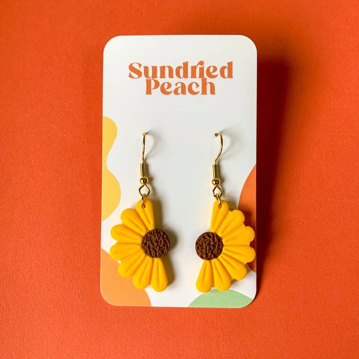 Sundried Peach - Wholesale Dangle Earrings - Half Sunflower Dangles