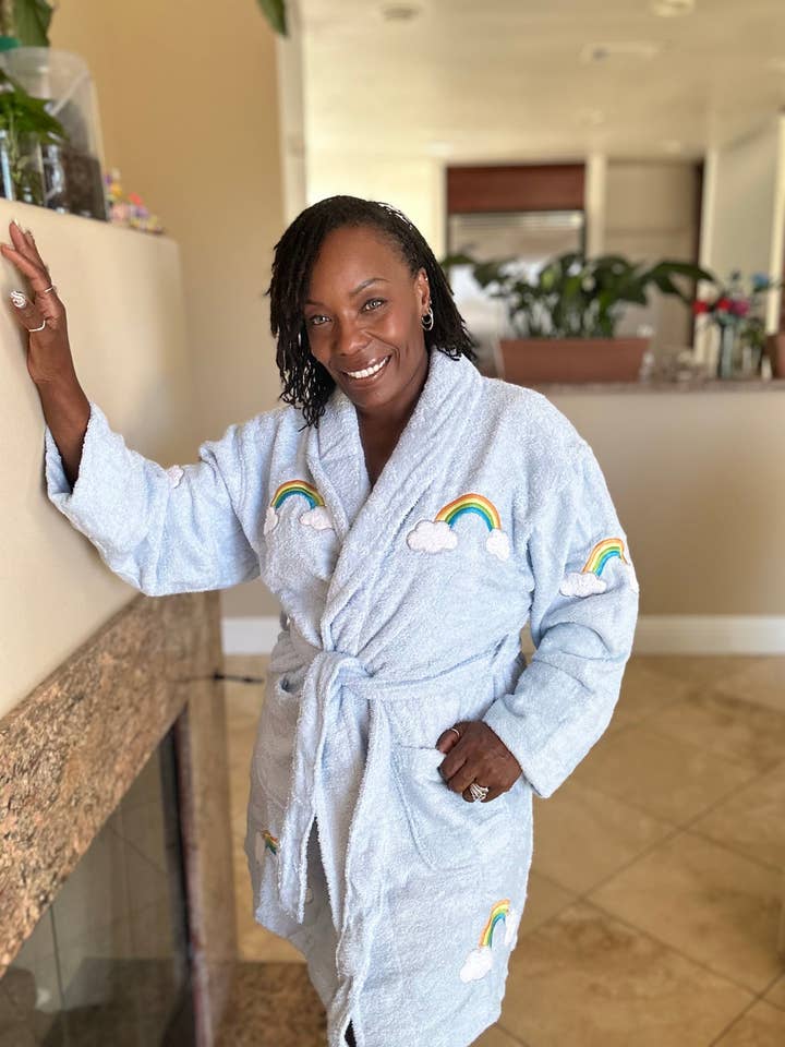 Over The Rainbow Applique Short Terry Loop Bathrobe for wholesale by Aegean Apparel