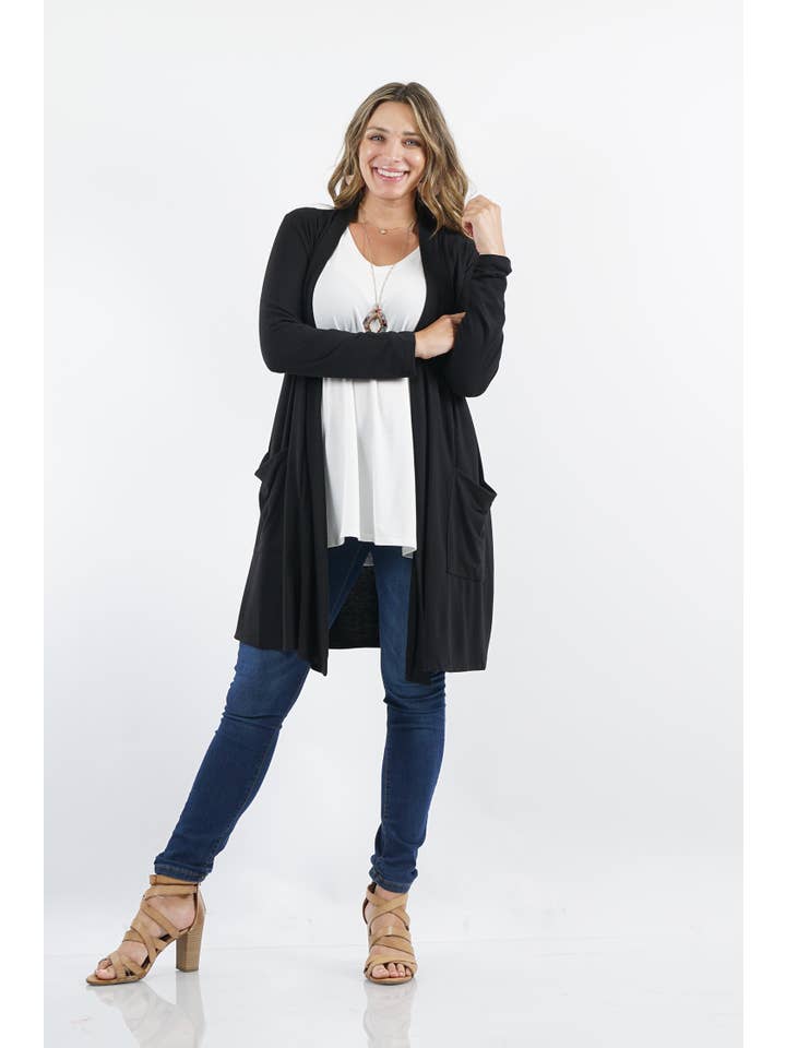 42POPS - Wholesale Cardigan - Women's - ..SI-7552 Plus Knee Length Slouchy Pocket Open Cardigan9