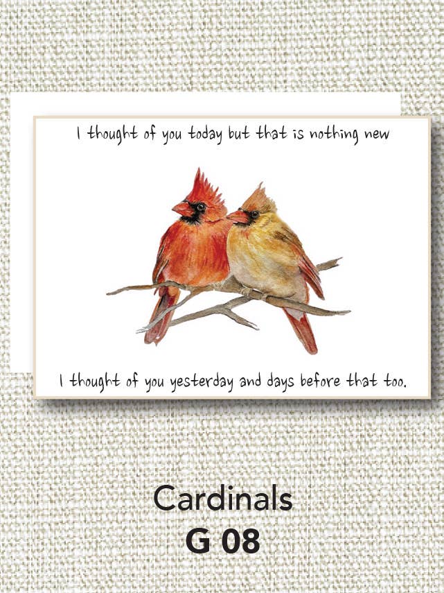 Cardinals/Thought of You Today for wholesale by Jill Shinn Art