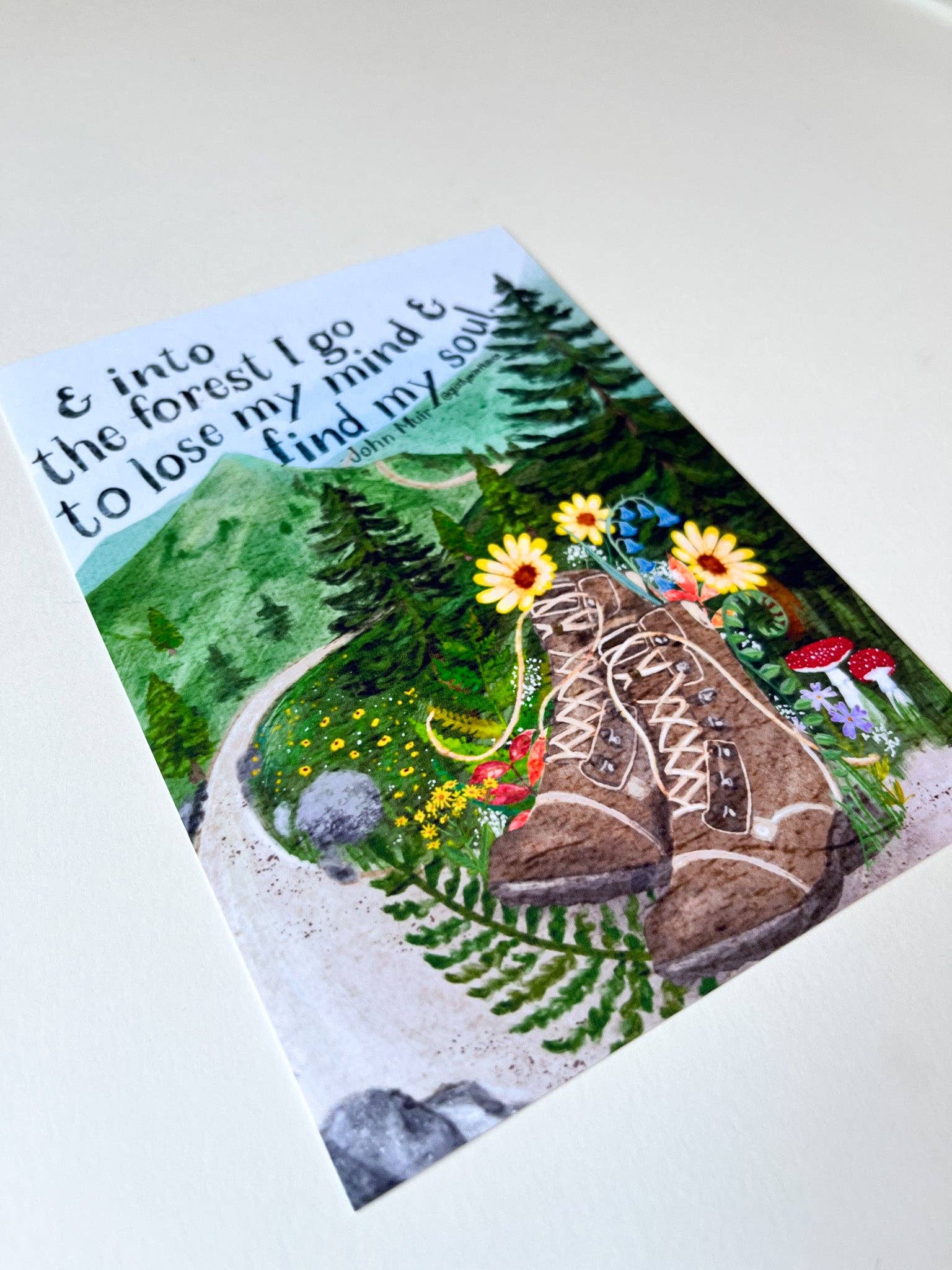 glad you're here co - Wholesale Art Print - Forest Journey Art Print – Hiking Boots & Wildflower Scene | Satin-Finish Photo Paper, 5×7 • 8×10 • 11×14 (Quote Option Available)6