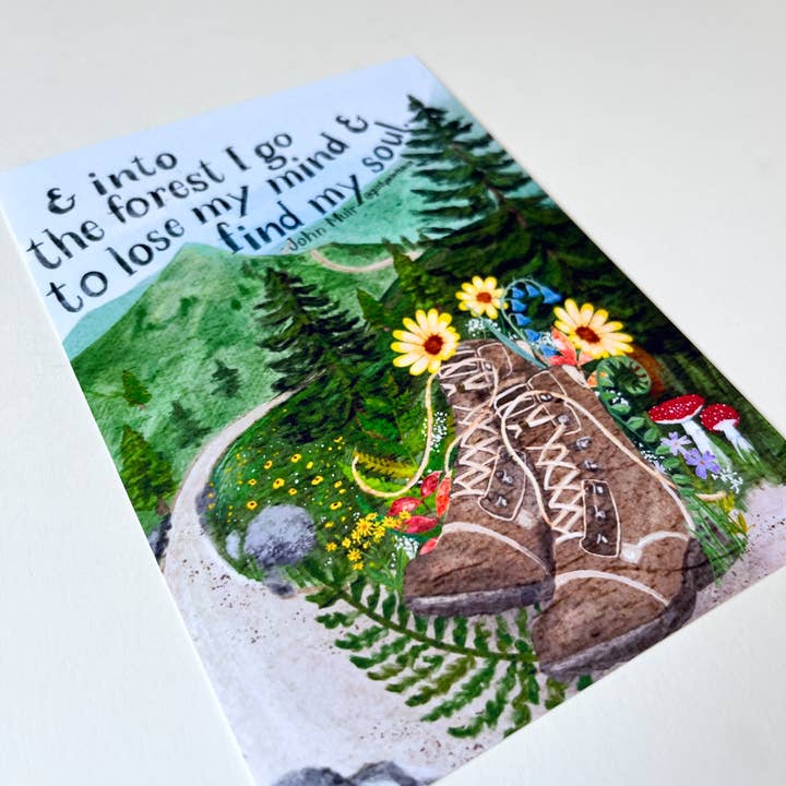 glad you're here co - Wholesale Art Print - Forest Journey Art Print – Hiking Boots & Wildflower Scene | Satin-Finish Photo Paper, 5×7 • 8×10 • 11×14 (Quote Option Available)6