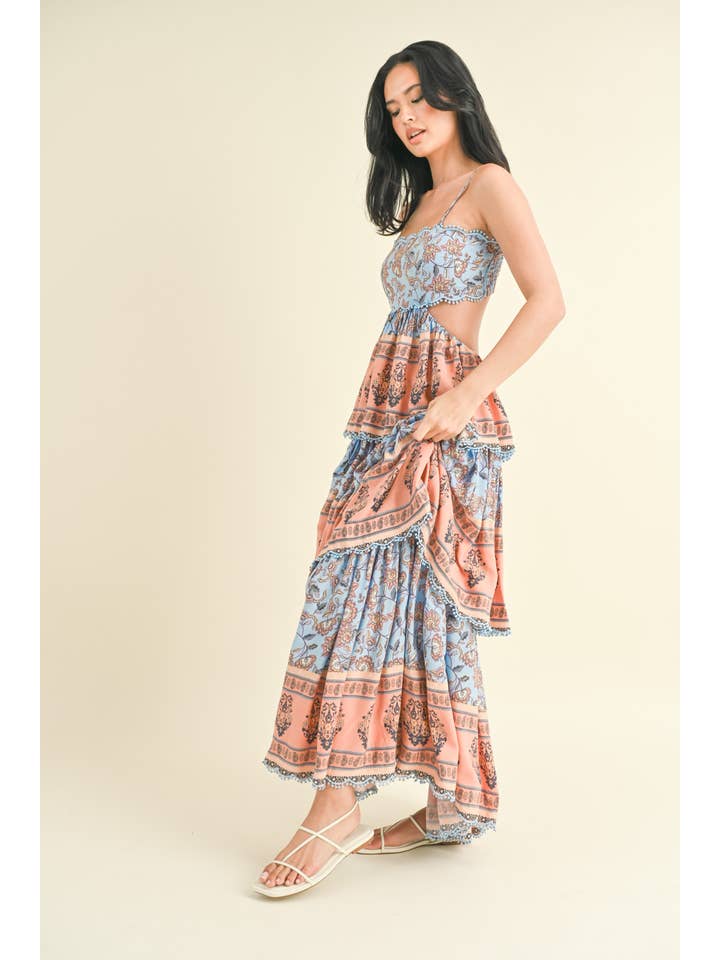 Klesis - Wholesale Dress – Women's - ID7063 THREE TIER PRINTED MAXI DRESS WITH POM POM TRIM4