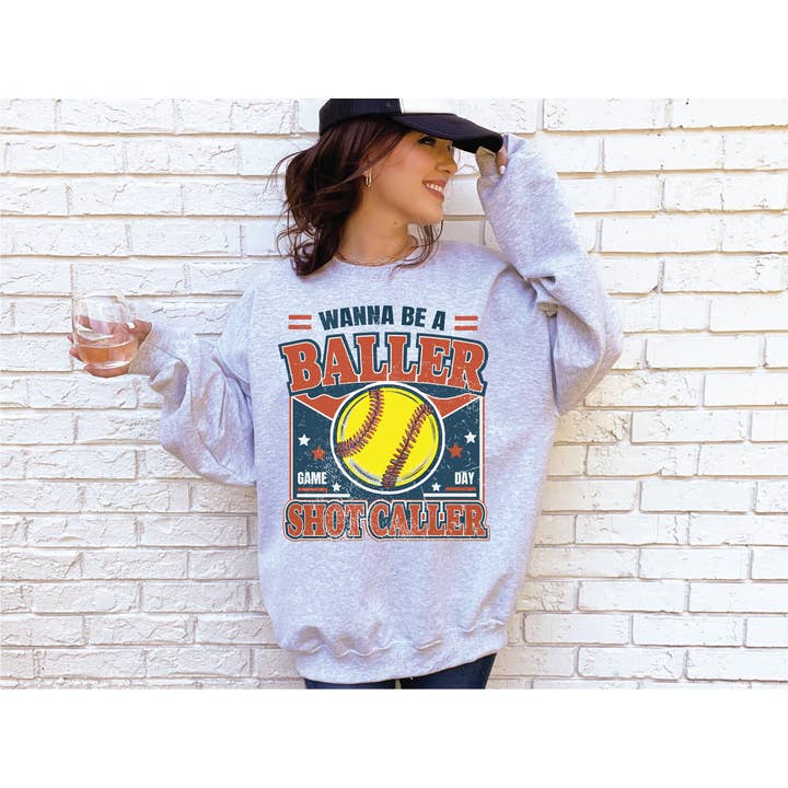 Wanna Be A Baller - Softball Athletic Grey for wholesale by Southern Attitude Designs Inc