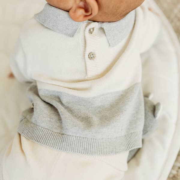 Heather Grey Cuddly Bear Applique Sweater Knit Collar Baby Pullover for wholesale on Faire5