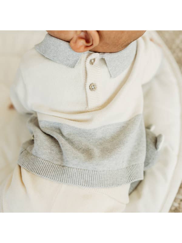 Heather Grey Cuddly Bear Applique Sweater Knit Collar Baby Pullover for wholesale on Faire5