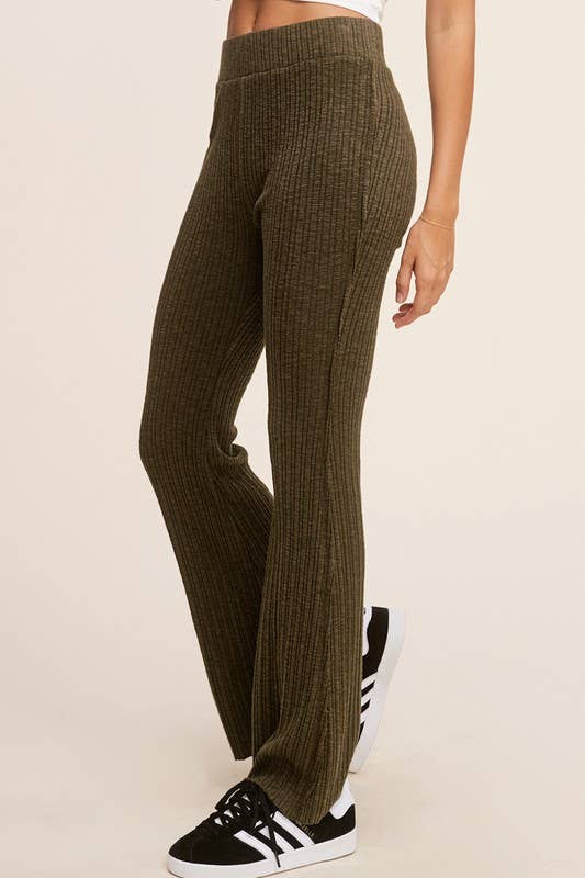 La Miel - Wholesale Lounge Sweatpants/Joggers - Women's - JAP4174-Basic Ribbed Fitted Silhouette Loungewear Pants3