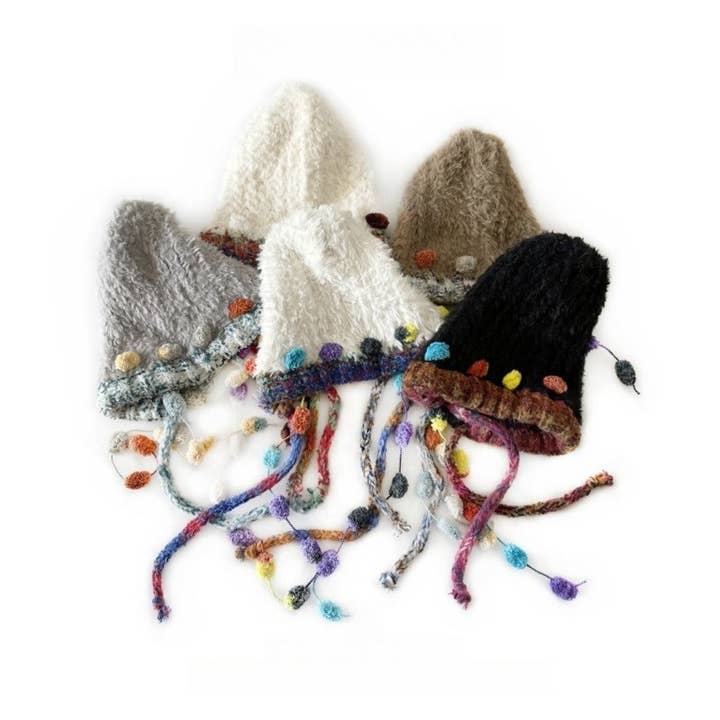 Haila - Winter Knitted Beanie with Pompom & Tassel Braids for wholesale by Funkyrel® Atzbranding Limited