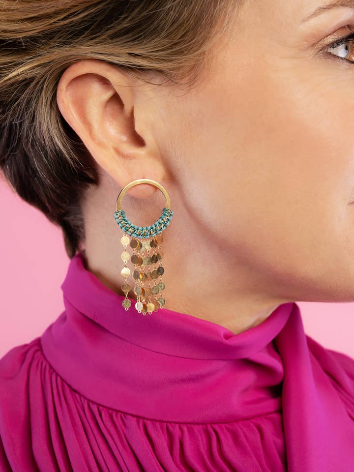 Turquoise sequin twist mini hoop earring for wholesale by Lola SRL