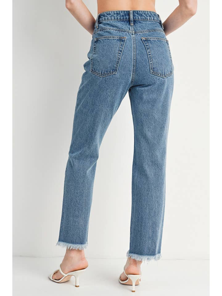 Bluivy - Wholesale Jeans - Women's - HIGH RISE STRAIGHT LEG DISTRESSED RAW HEM JEANS12